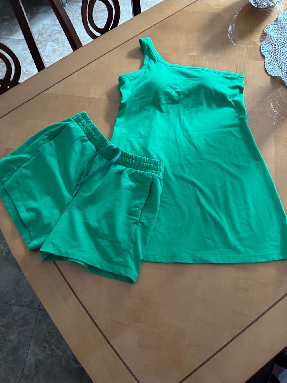all in motion Emerald Green One-Shoulder Romper Set with Elastic-Waist Shorts